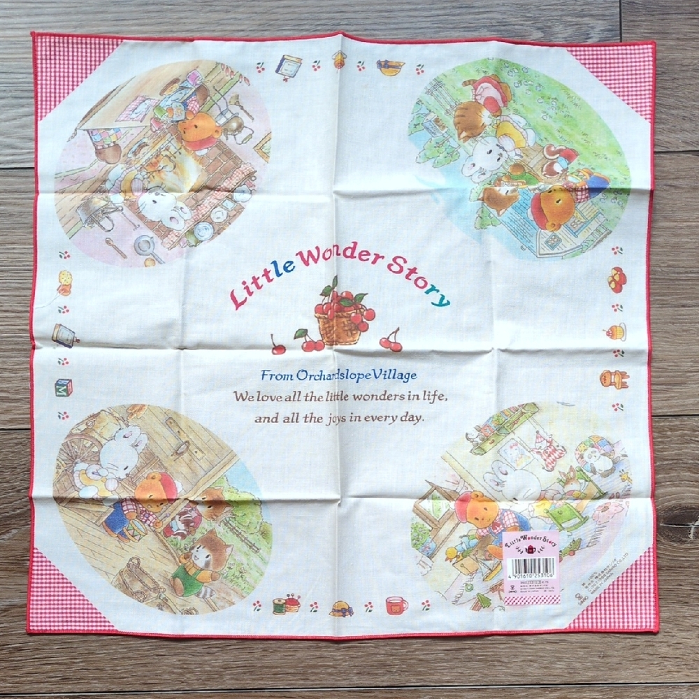 NWT Vintage 80s Sanrio Little Wonder Story Handkerchief -‎ Cute Animals Picnic